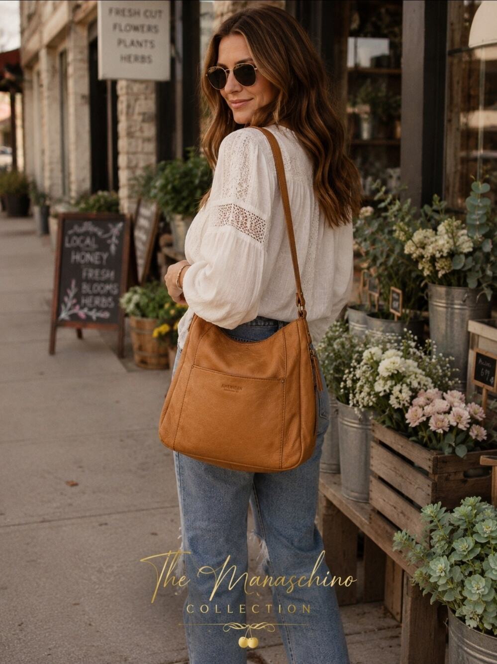 American Leather Co Tan Leather Hobo Crossbody Shoulder Bag Adjustable Strap